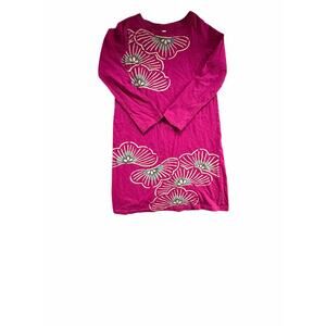 Tea Collection Girls Purple Pink Rose Print Long Sleeve Dress Size 7 100% Cotton